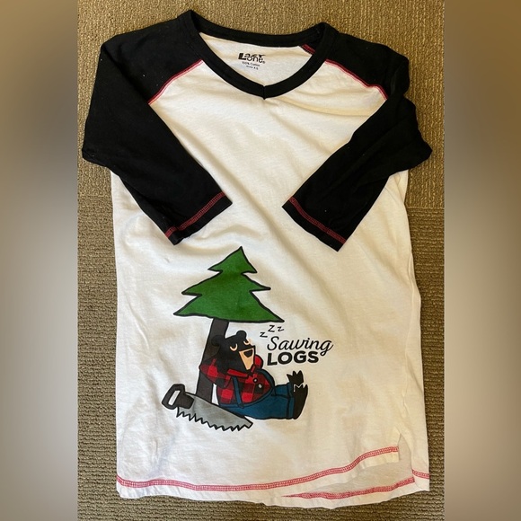 Lazy One Sawing Logs elbow sleeve casual 100% Cotton tshirt tee womens size XS - Picture 8 of 8